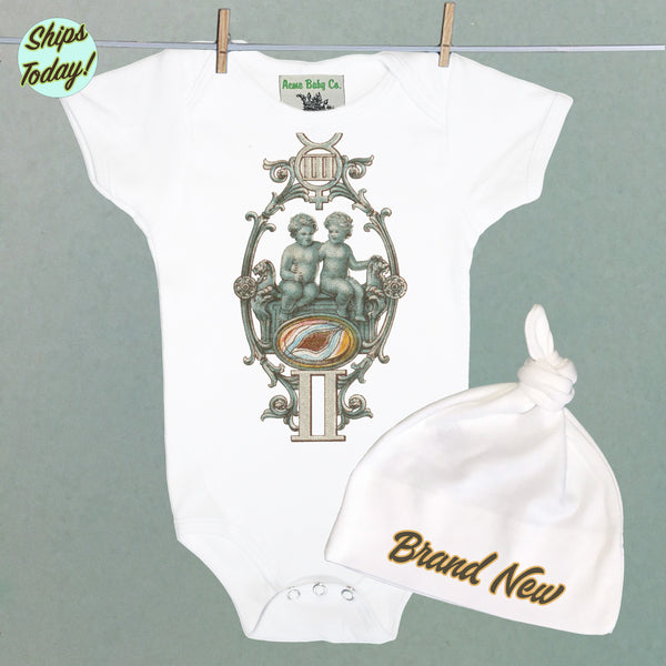 Brand New Gemini Organic Baby Bodysuit and Cap Set