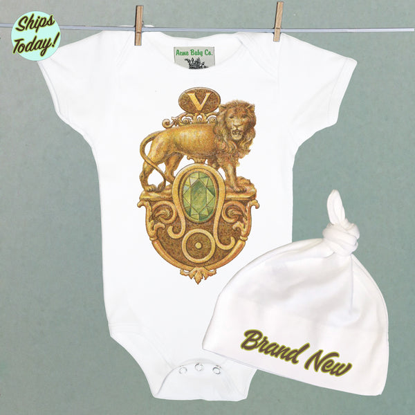 Brand New Leo Organic Baby Bodysuit and Cap Set
