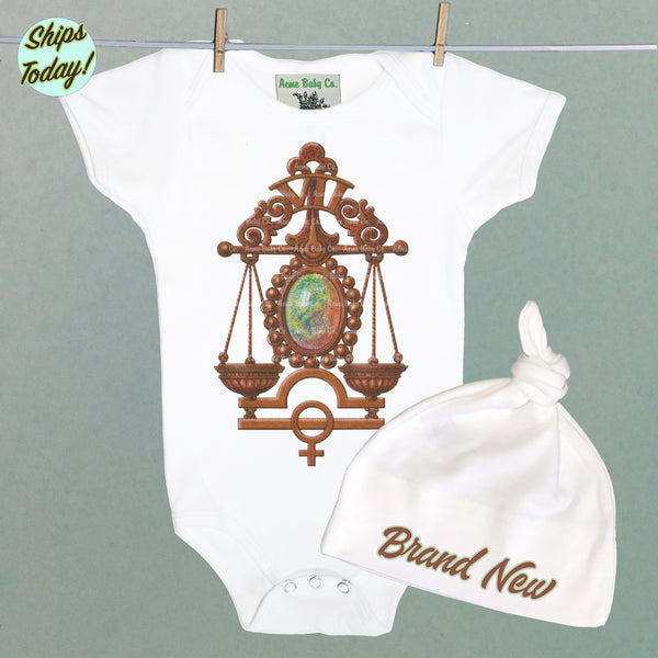 Brand New Libra Organic Baby Bodysuit and Cap Set