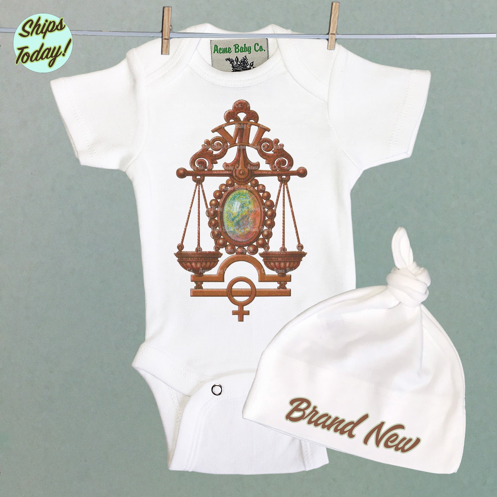 Brand New Libra Organic Baby Bodysuit and Cap Set