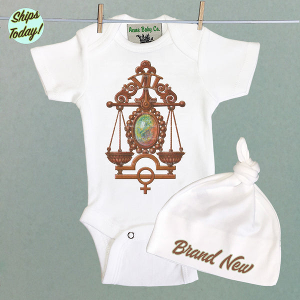 Brand New Libra Organic Baby Bodysuit and Cap Set