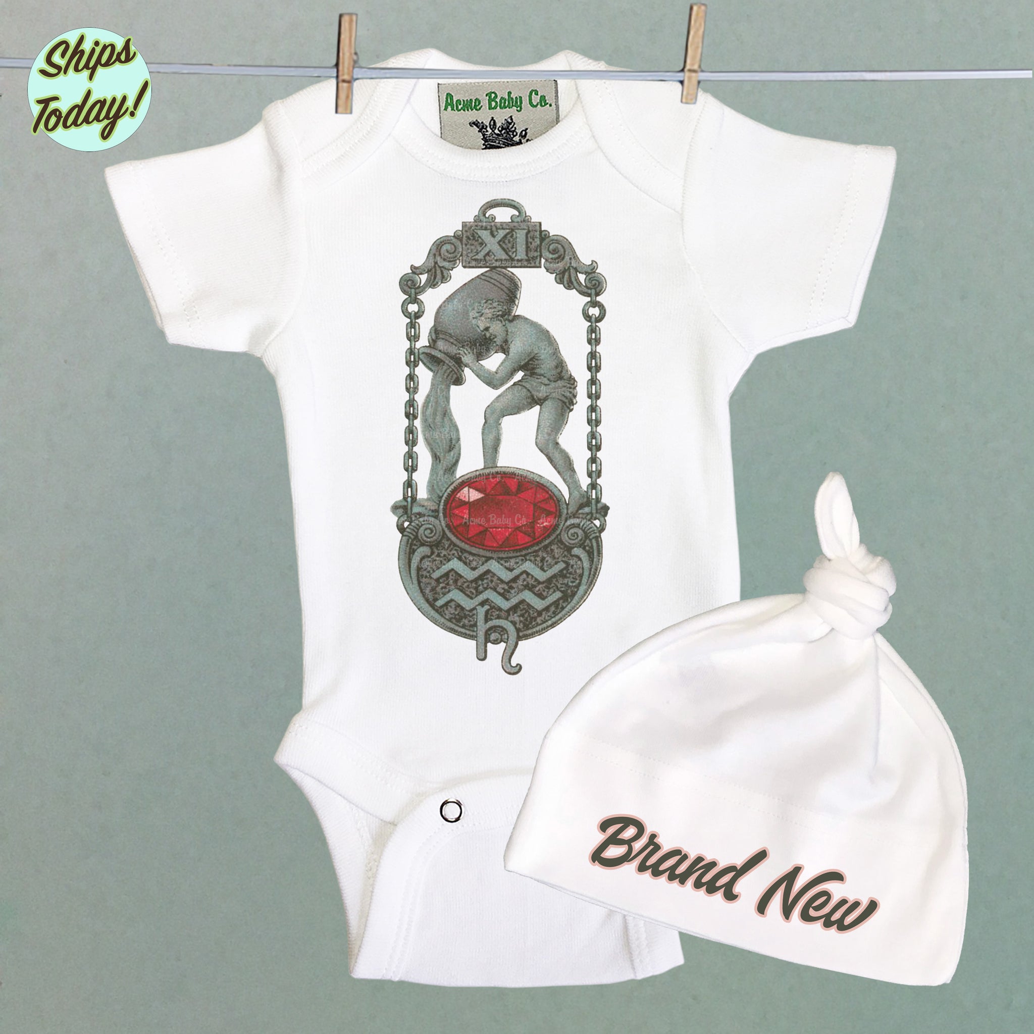 Brand New Aquarius Organic Baby Bodysuit and Cap Set