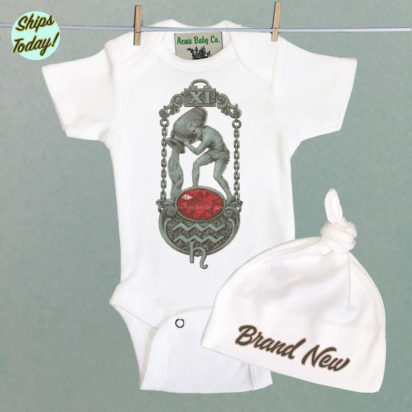 Brand New Aquarius Organic Baby Bodysuit and Cap Set