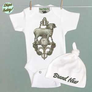 Brand New Aries Organic Baby Bodysuit and Cap Set