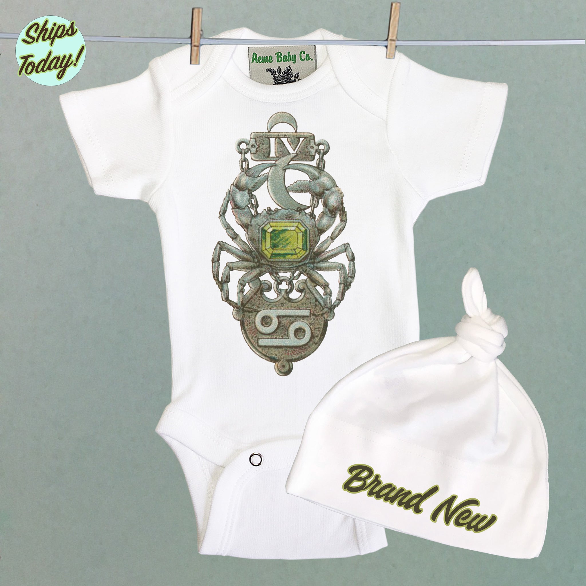 Brand New Cancer Organic Baby Bodysuit and Cap Set