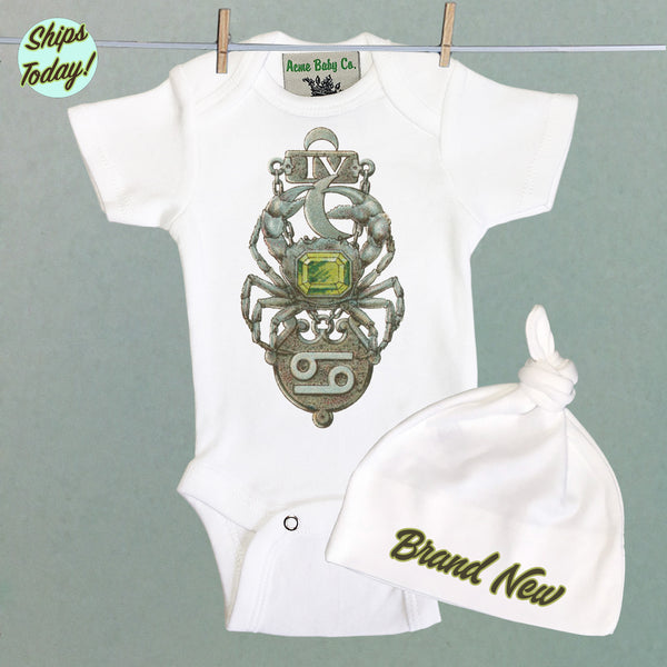 Brand New Cancer Organic Baby Bodysuit and Cap Set