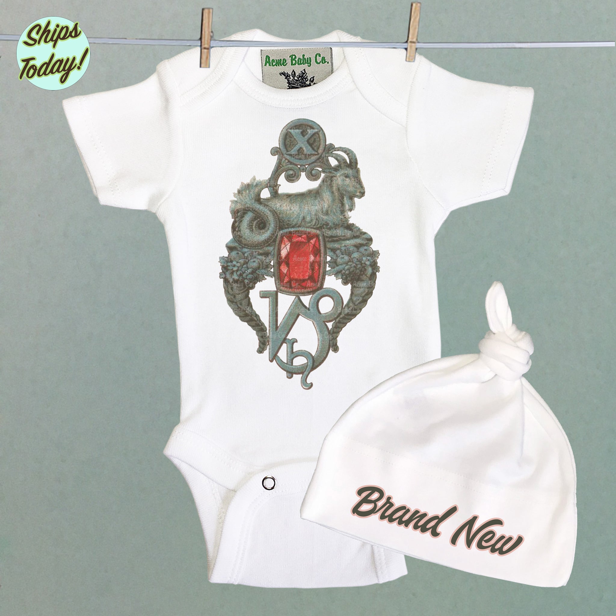 Brand New Capricorn Organic Baby Bodysuit and Cap Set