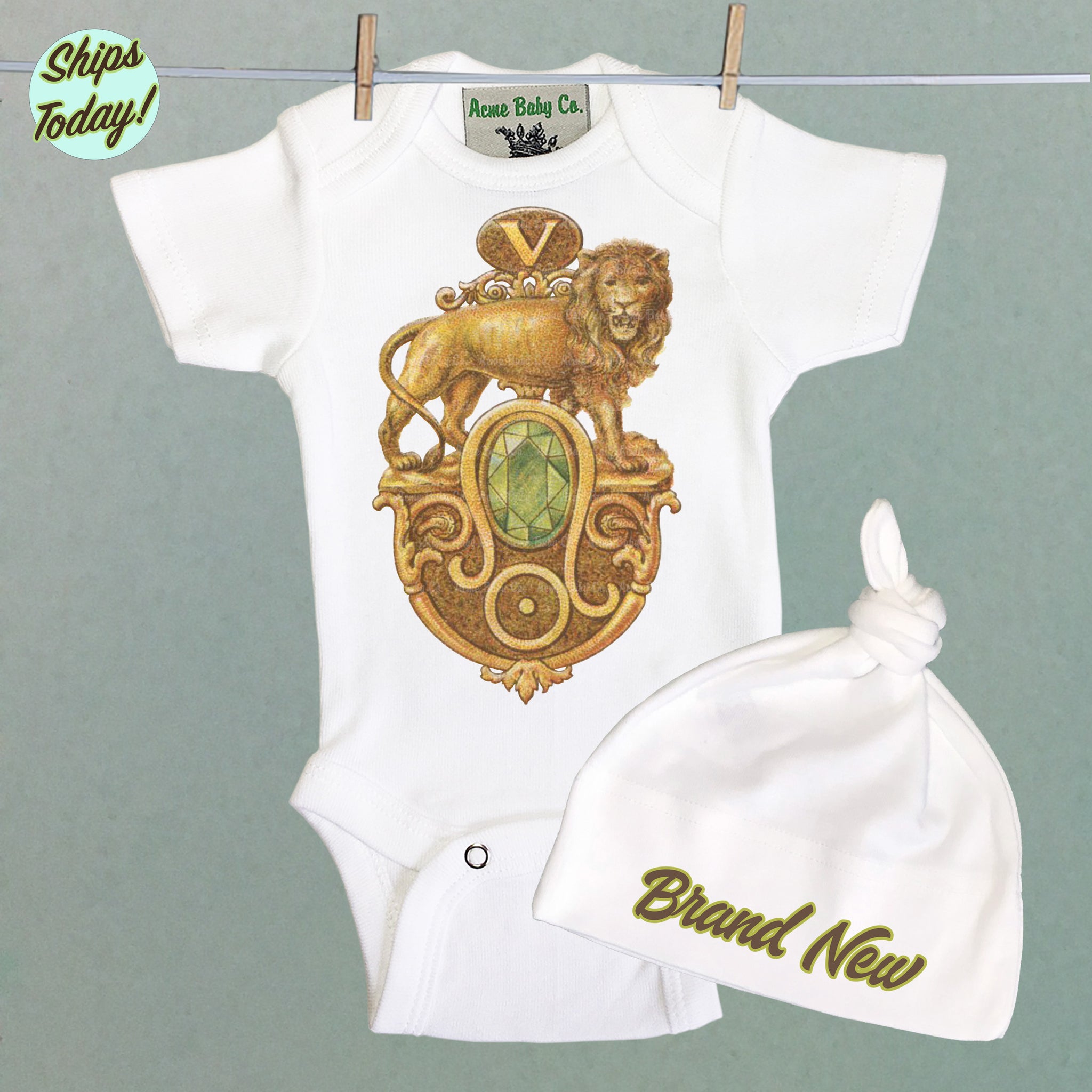 Brand New Leo Organic Baby Bodysuit and Cap Set