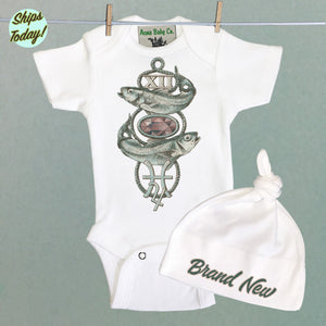 Brand New Pisces Organic Baby Bodysuit and Cap Set