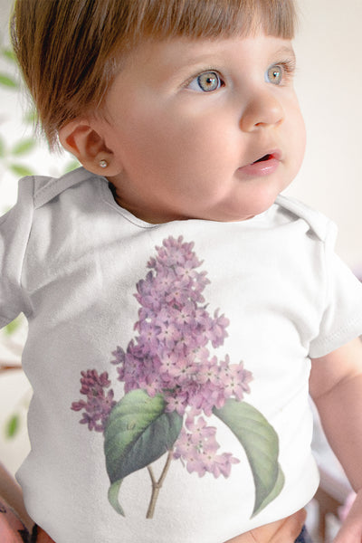 Lilac Flowers Organic One Piece Baby Bodysuit