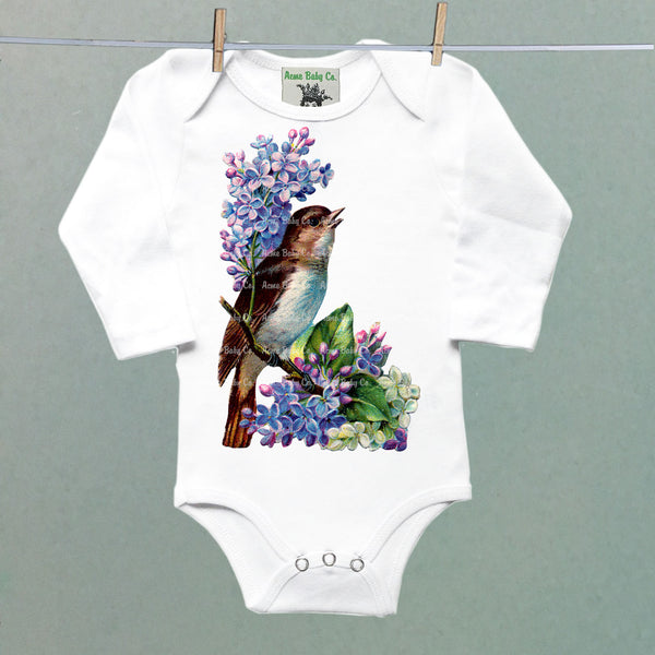 Lilacs Bird One Piece Baby Bodysuit