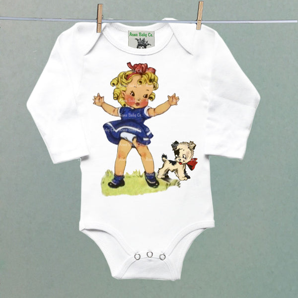 Cutie Girl and Pup One Piece Baby Bodysuit