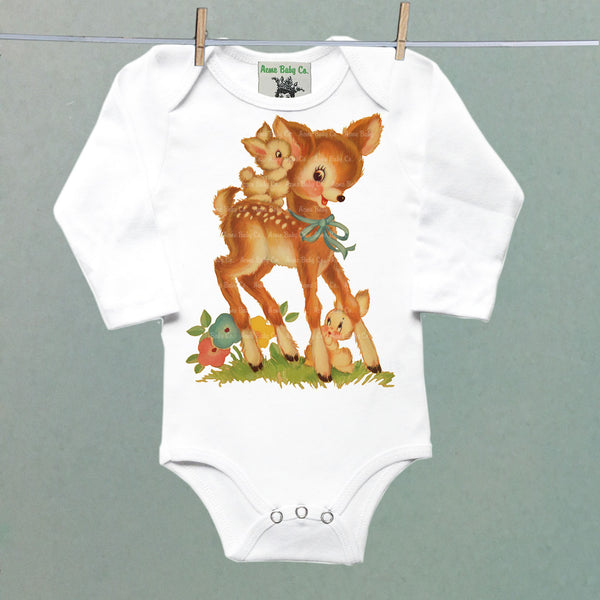 Deer with Bunnies Organic One Piece Baby Bodysuit