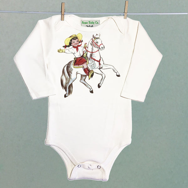 Cowgirl and White Horse Organic One Piece Baby Bodysuit