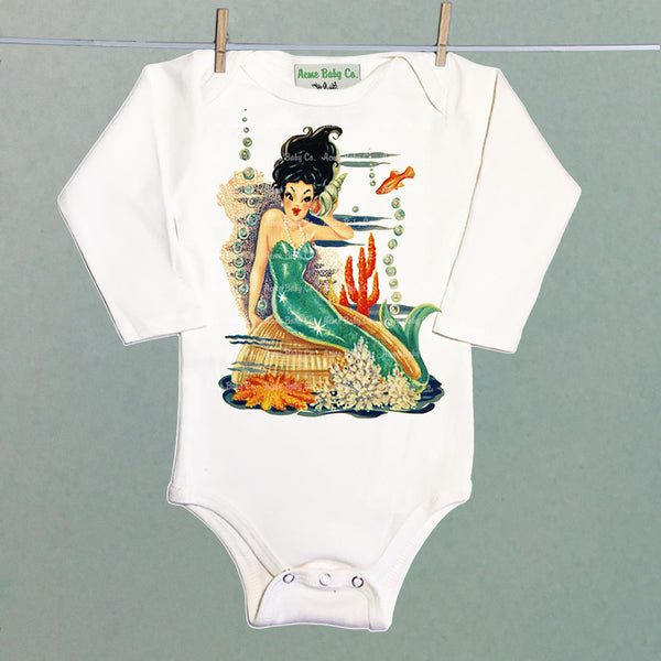 Raven-Haired Mermaid Organic One Piece Baby Bodysuit