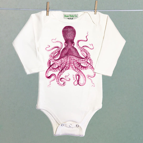 Pink Octopus Organic One Piece Baby Bodysuit