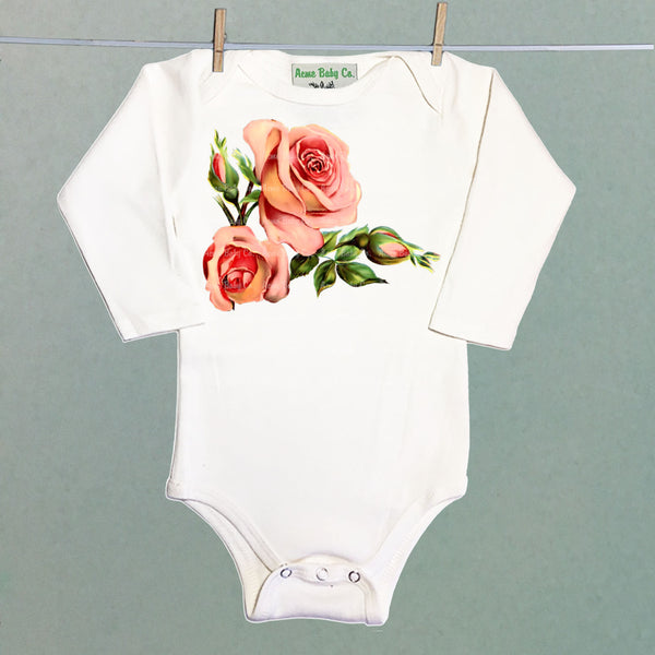 Peach Roses One Piece Baby Bodysuit