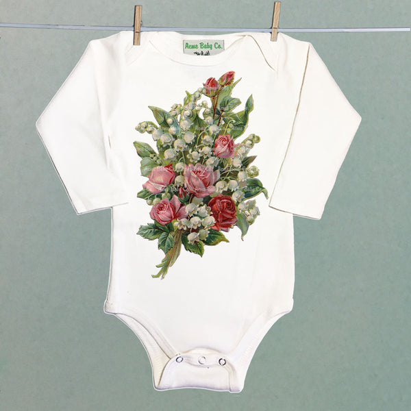 Roses and Lily of the Valley Organic One Piece Baby Bodysuit