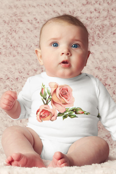 Peach Roses Organic One Piece Baby Bodysuit