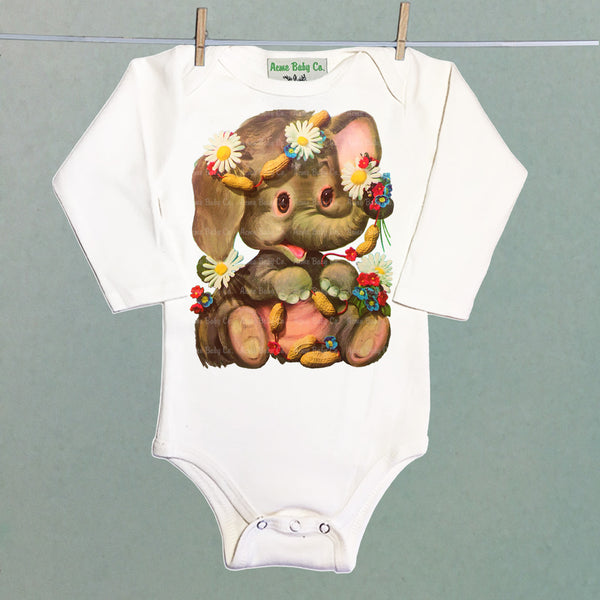 Elephant with Peanuts Organic One Piece Baby Bodysuit