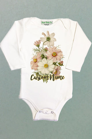 Personalized Birth Month October Cosmos Organic One Piece Baby Bodysuit