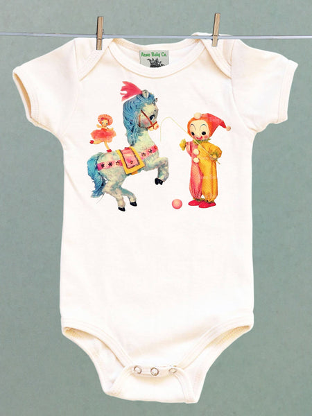Circus Clown and Pony Organic One Piece Baby Bodysuit