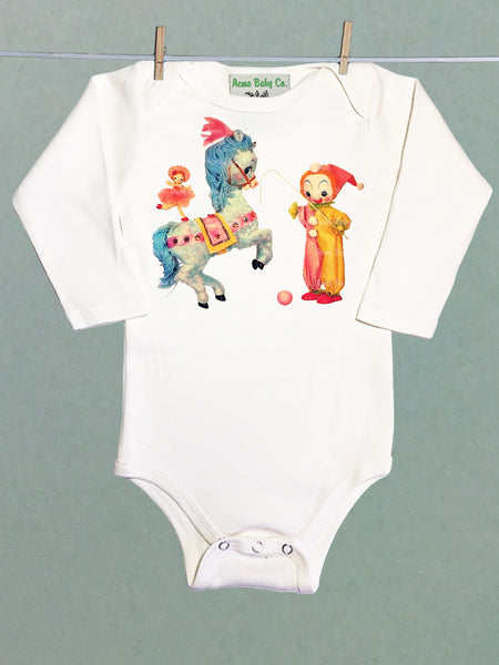 Circus Clown and Pony Organic One Piece Baby Bodysuit