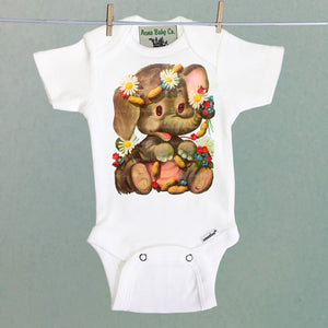 Elephant with Peanuts Organic One Piece Baby Bodysuit