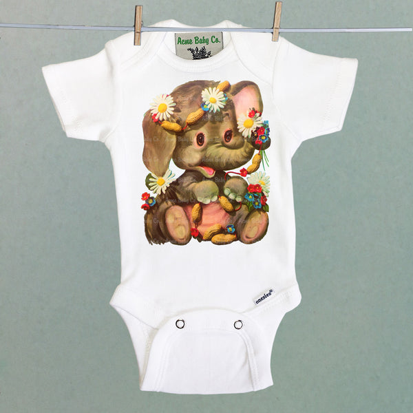 Elephant with Peanuts Organic One Piece Baby Bodysuit