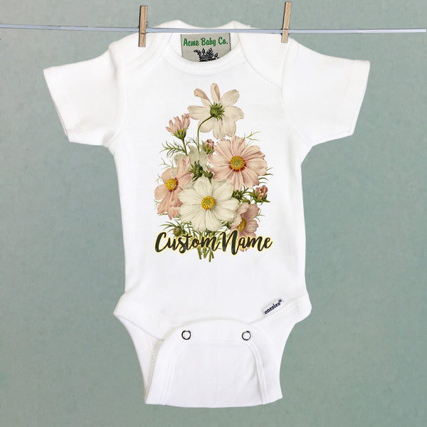 Personalized Birth Month October Cosmos Organic One Piece Baby Bodysuit