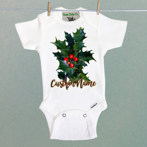 Personalized Birth Month December Holly Organic One Piece Baby Bodysuit