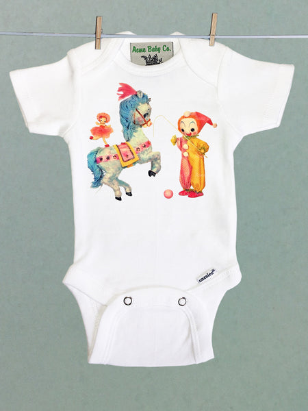 Circus Clown and Pony Organic One Piece Baby Bodysuit