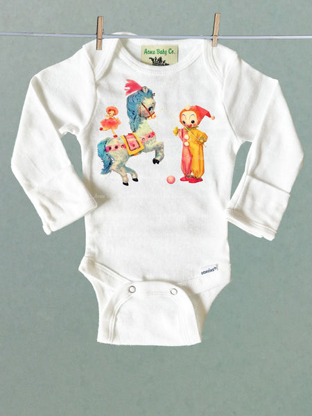 Circus Clown and Pony Organic One Piece Baby Bodysuit