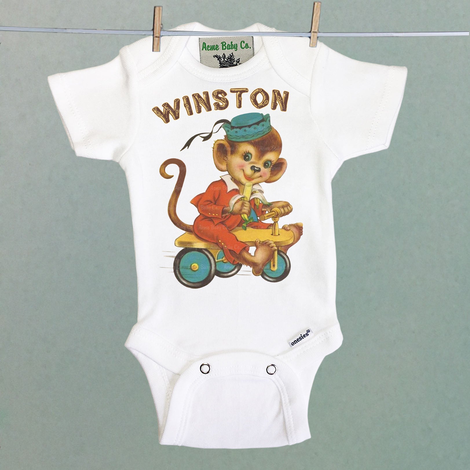 Custom Monkey Organic One Piece Baby Bodysuit