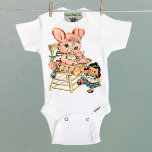 High Chair Bunny One Piece Baby Bodysuit