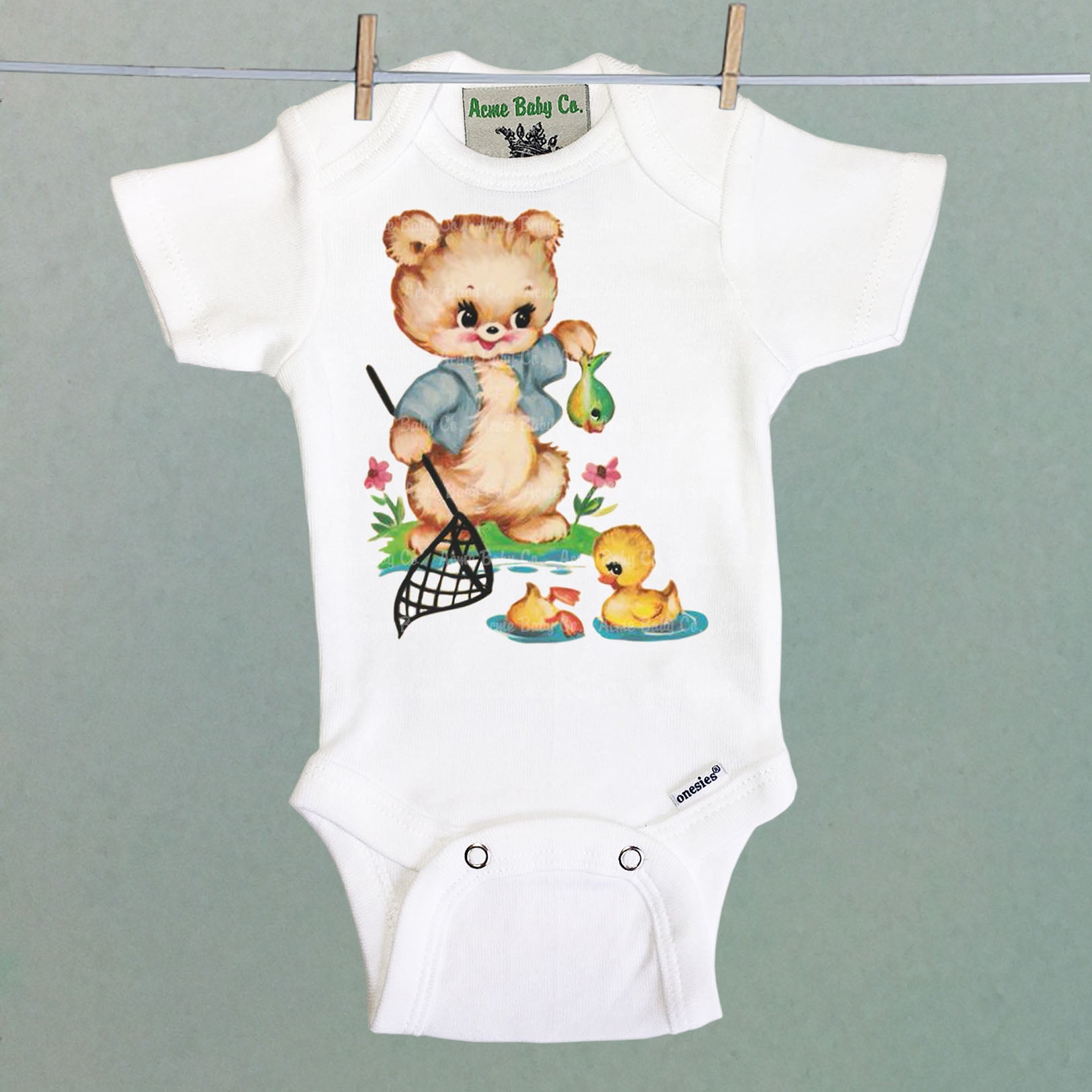 Fishing Bear One Piece Baby Bodysuit