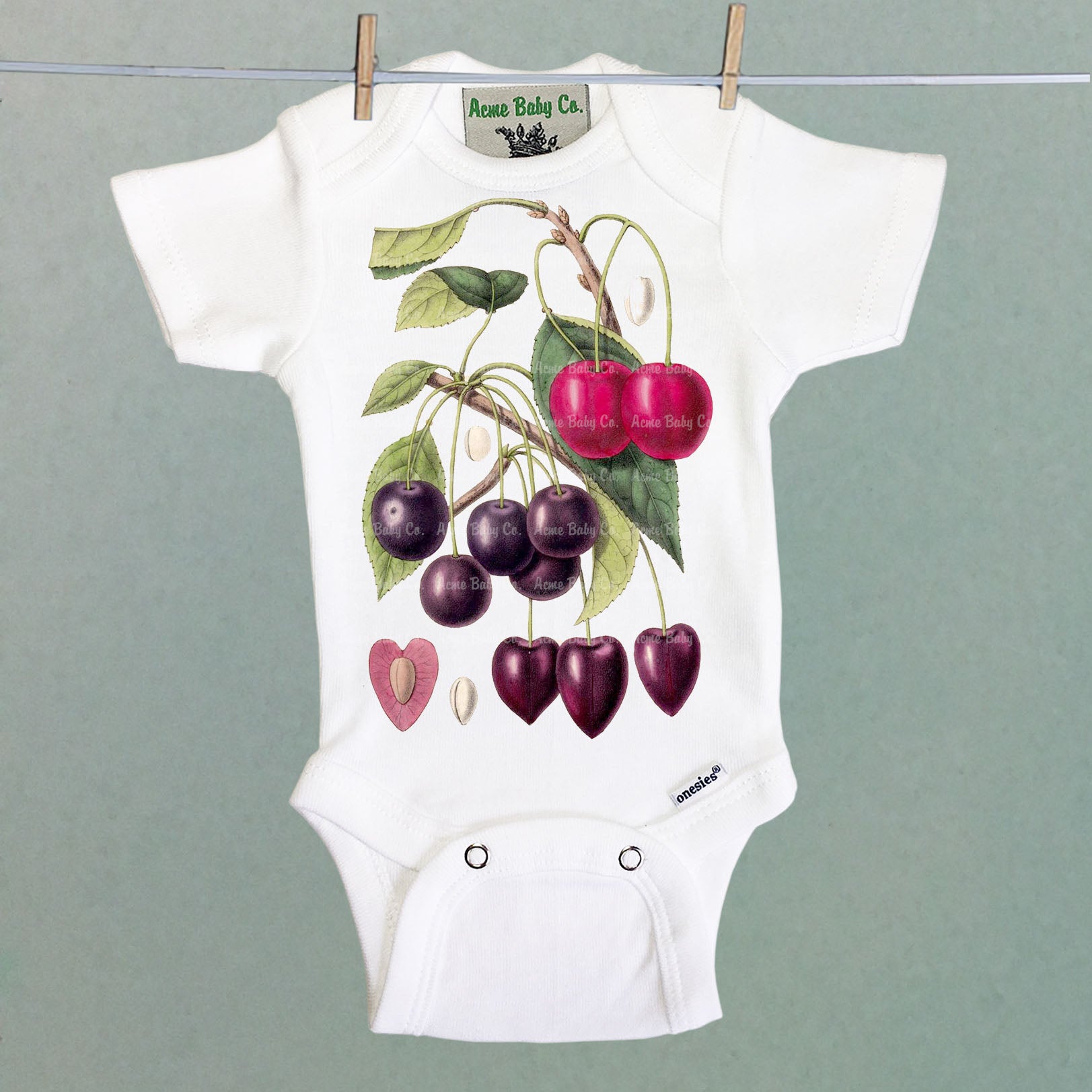 Botanical Cherries One Piece Baby Bodysuit