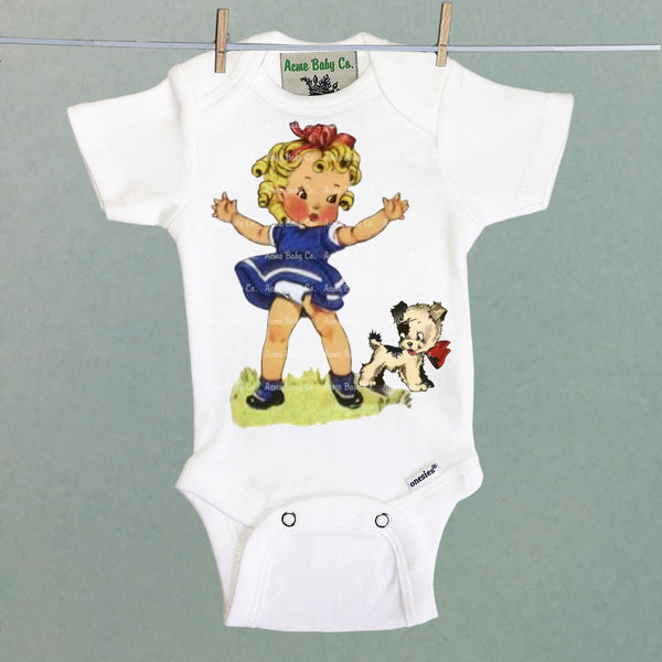 Cutie Girl and Pup Organic One Piece Baby Bodysuit