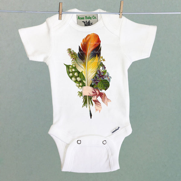 Feather with Bow Organic One Piece Baby Bodysuit