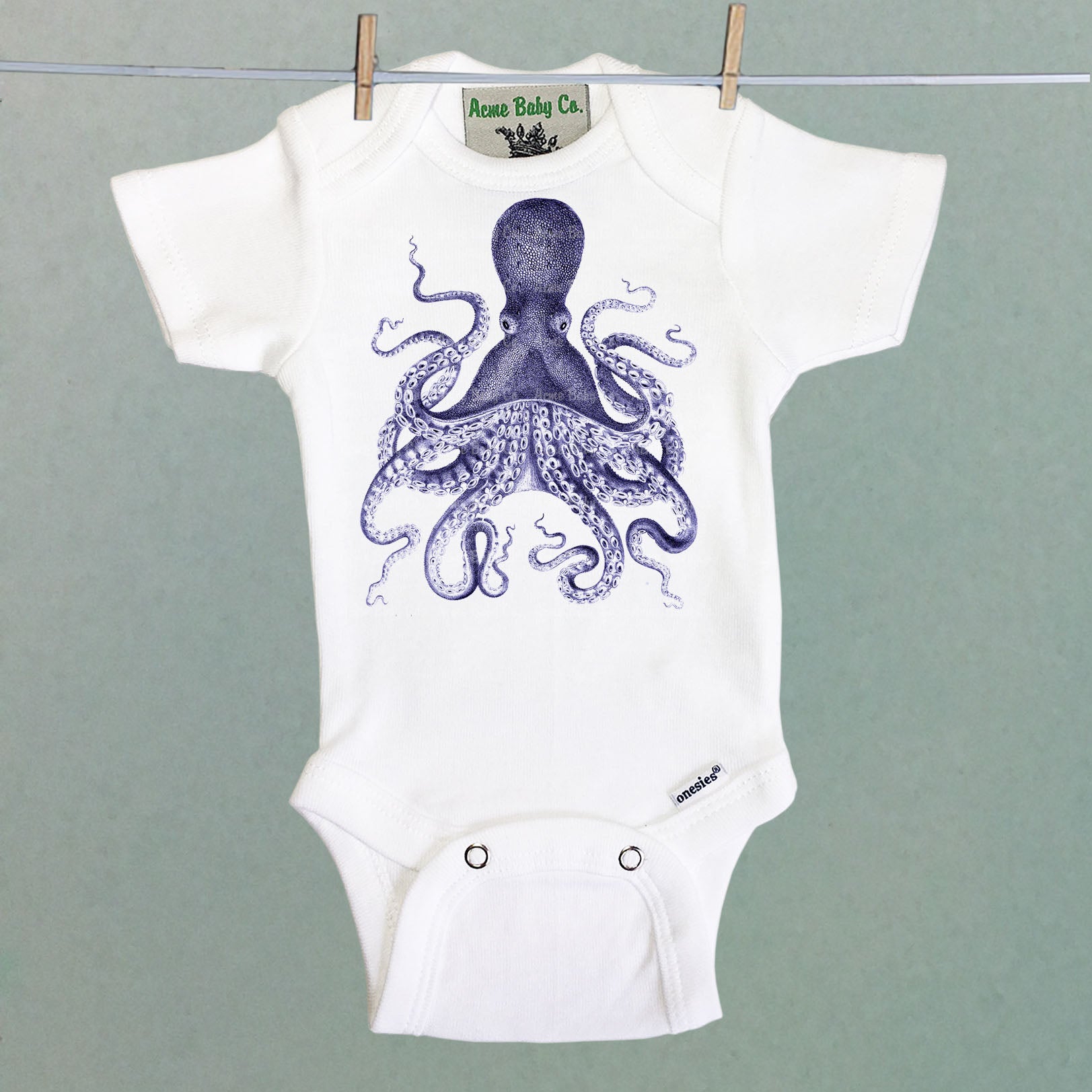 Blue Octopus One Piece Baby Bodysuit