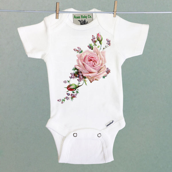 Roses and Heather One Piece Baby Bodysuit