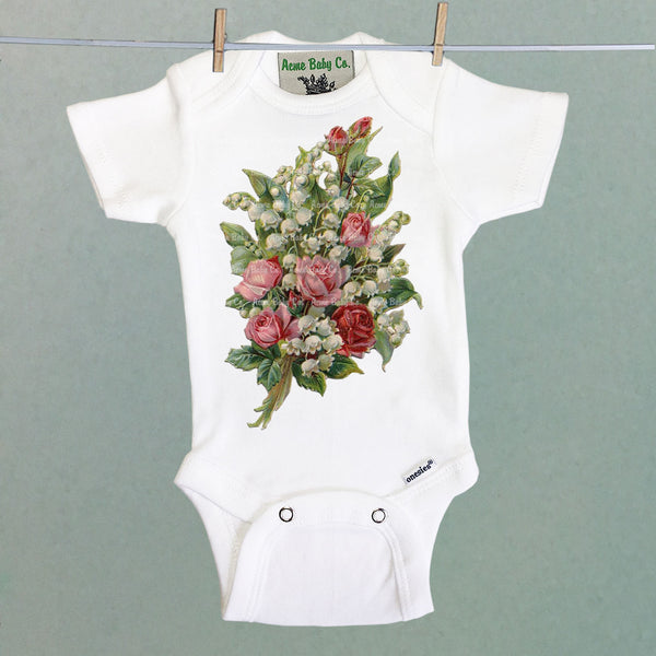 Roses and Lily of the Valley Organic One Piece Baby Bodysuit