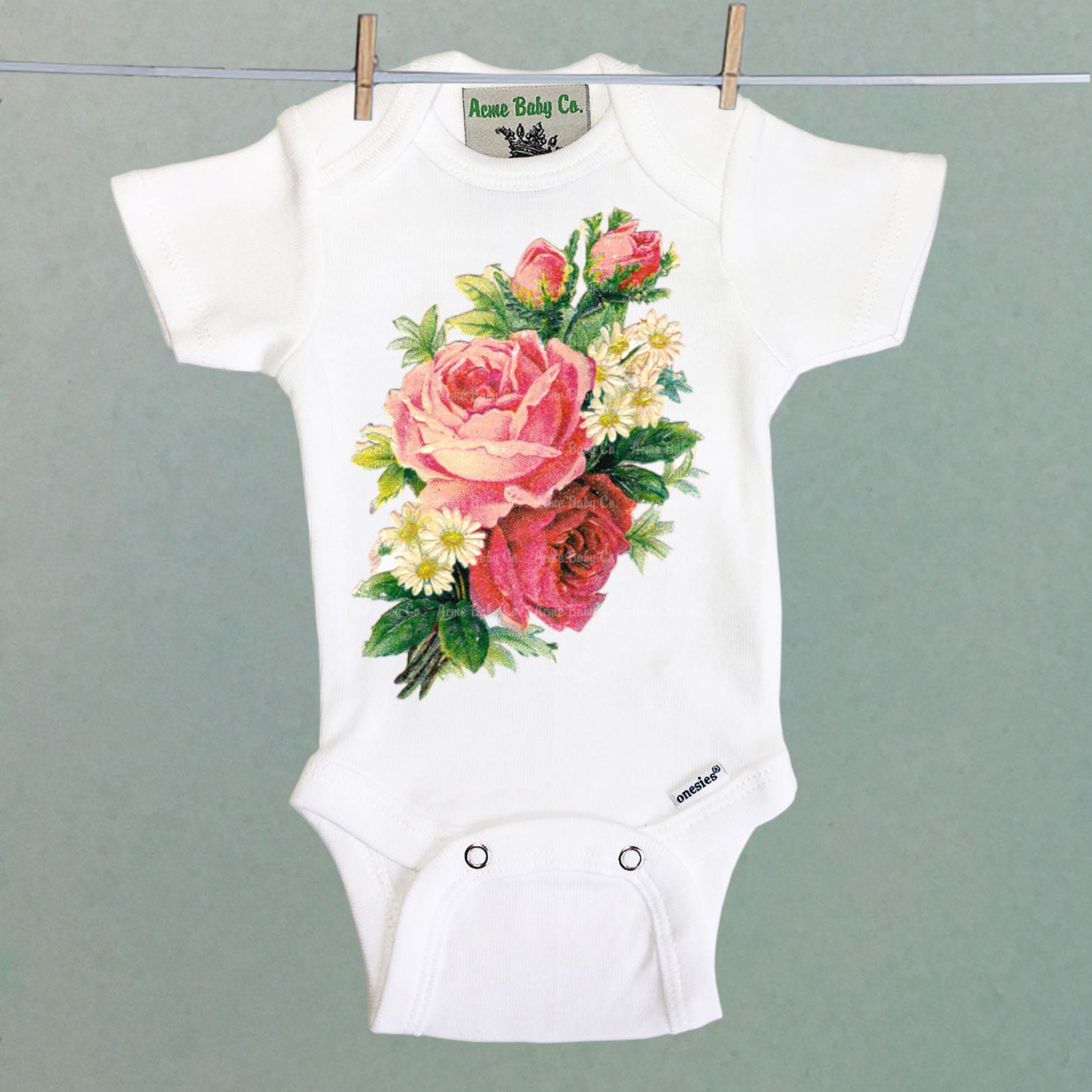 Roses and Daisies Organic One Piece Baby Bodysuit