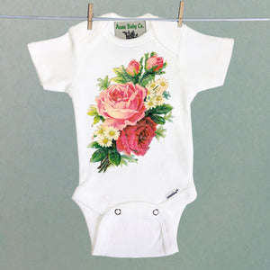 Roses and Daisies Organic One Piece Baby Bodysuit