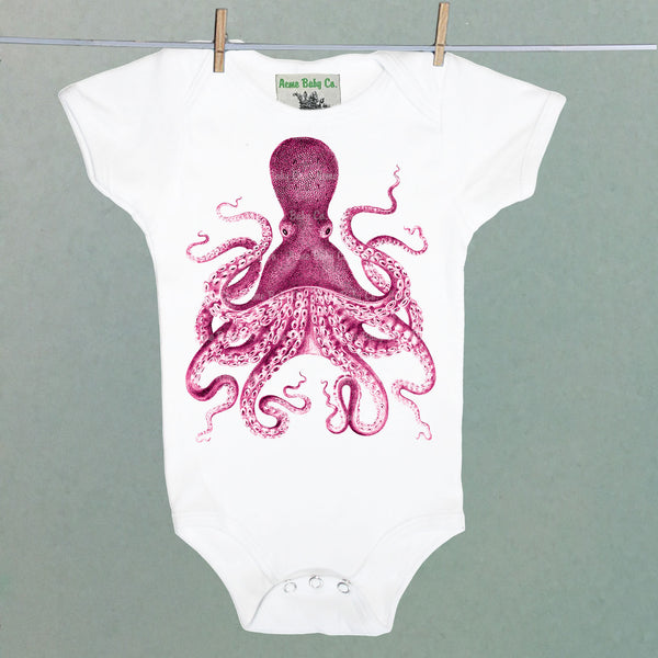 Pink Octopus Organic One Piece Baby Bodysuit