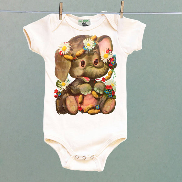 Elephant with Peanuts Organic One Piece Baby Bodysuit