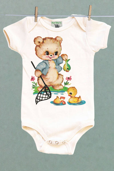 Fishing Bear Organic One Piece Baby Bodysuit