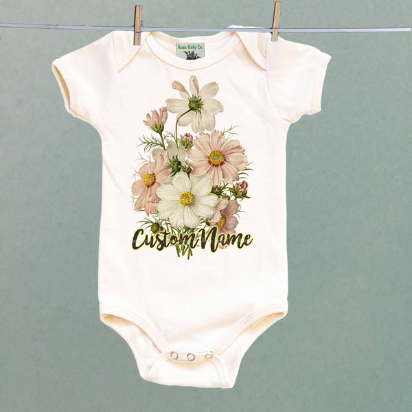 Personalized Birth Month October Cosmos Organic One Piece Baby Bodysuit