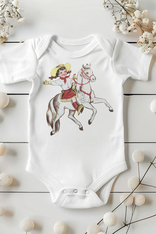 Cowgirl and White Horse Organic One Piece Baby Bodysuit