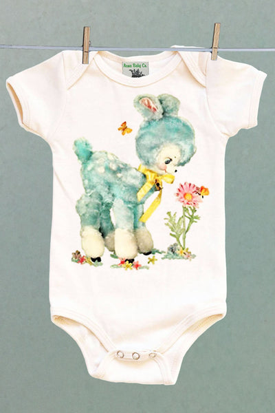 Blue Deer Stuffie Organic One Piece Baby Bodysuit